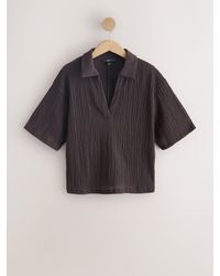 Next - Short Sleeved Textured Boxy Polo Top - Lyst
