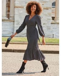 Sosandar - Spot Print Belted Midi Dress - Lyst