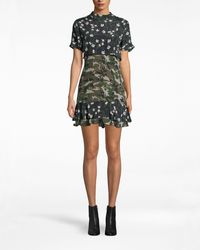 Nicole Miller Tulip Camouflage Mock Neck Ruffle Mini Dress - Multicolour