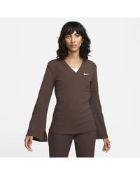 Nike - Sportswear Ribbed Jersey Long-sleeve V-neck Top - Lyst