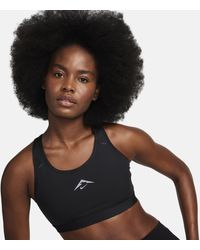 Nike - Trail Swoosh On-the-run Medium-support Lightly Lined Sports Bra Polyester - Lyst