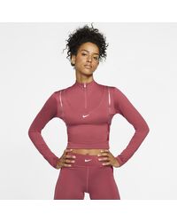 Nike Pro HyperWarm Langarm-Oberteil mit Halbreißverschluss für - Rot