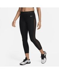 Nike - Pro 7/8-legging Met Halfhoge Taille En Mesh Vlakken - Lyst
