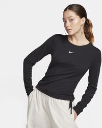 Nike - Sportswear Essential Ribbed Long-sleeve Mod Crop Top Polyester - Lyst