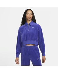 Nike Velour Zip Thru Tracksuit Bottoms in Blue | Lyst