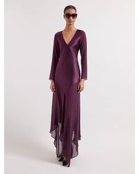 Nina Ricci - Burgundy Long Sleeved Maxi Silk Dress - Lyst