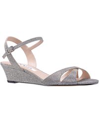 Nina - Flora-women's Steel Textured Metallic Mid-heel Wedge Sandal - Lyst