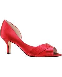 Nina - Contesa-red Satin Peep-toe D'orsay Mid-heel Dressy Pump - Lyst