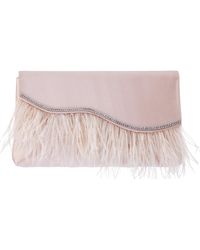 Nina - Kaidy-pearl Rose Satin Clutch With Feather - Lyst