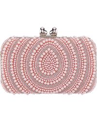 Nina - Kendra-rose Mist Beaded/crystal Minaudiere With Double Hearts Clasp - Lyst