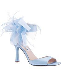 Nina - Dora-sky Blue Satin Bow, Feather And Flower High-heel Dressy Sandal - Lyst
