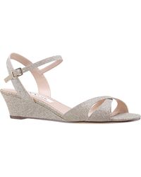Nina - Flora-women's Platino Textured Metallic Mid-heel Wedge Sandal - Lyst
