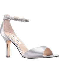 Nina - Volanda-new Silver Satin Crystal Ankle-strap High-heel Dressy Sandal - Lyst