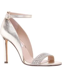 Nina - Drenka-womens Platino Metallic Foil Crystal Ankle-strap D'orsay Stiletto-heel Pump - Lyst