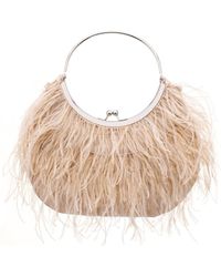 Nina - Splash-pearl Rose Feather Adorned Kiss-lock Frame Bag - Lyst