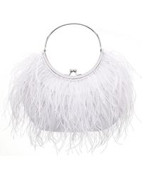 Nina - Splash-white Feather Adorned Kiss-lock Frame Bag - Lyst