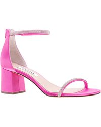 Nina - Barby-ultra Pink Satin Crystal Block Mid-heel Dressy Sandal - Lyst