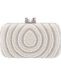 Nina - Kendra-white Beaded/crystal Minaudiere With Double Hearts Clasp - Lyst