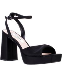 Nina - Stacie-black Satin Block High-heel Platform Sandal - Lyst