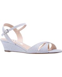 Nina - Flora-women's Silver Textured Metallic Mid-heel Wedge Sandal - Lyst