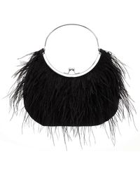 Nina - Splash-black Feather Adorned Kiss-lock Frame Bag - Lyst