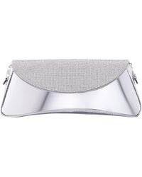 Nina - Joselyn-silver Crystal Flap Mirror Metallic Patent Clutch Bag - Lyst
