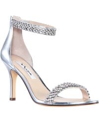 Nina - Vauna-silver Metallic Foil Ankle-strap Mid-heel Evening Sandal - Lyst