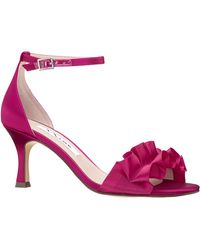 Nina - Lisa-parfait Pink Satin W/ruffle Detail Mid Heel Sandal - Lyst