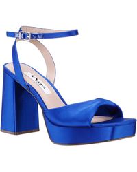 Nina - Stacie 7/m-electric Blue Satin Block High-heel Platform Sandal - Lyst