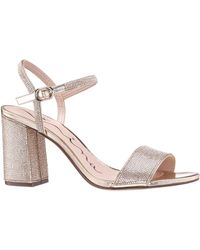 Nina - Hailey-womens Soft Gold Metallic Foil W/stones Mid-block Heel Sandal - Lyst
