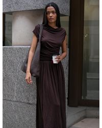 NINETY PERCENT - Priam Draped Dress In Bitter Chocolate - Lyst