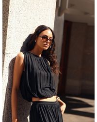 NINETY PERCENT - Koa Puff Ball Hem Top In Black - Lyst