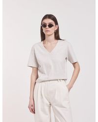 NINETY PERCENT - Compact Cotton V Neck T-shirt In Light Grey Marl - Lyst