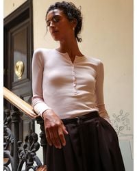 NINETY PERCENT - Classic Rib Henley In Dusk Pink - Lyst