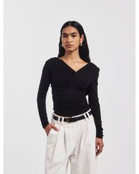 NINETY PERCENT - Corey Ruched Long Sleeve Top In Black - Lyst