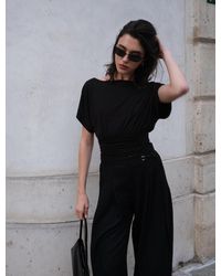 NINETY PERCENT - Amelie Slash Neck Gathered Side Top In Black - Lyst