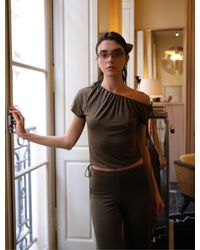 NINETY PERCENT - Marlowe Draw Cord Tee In Leaf Green - Lyst