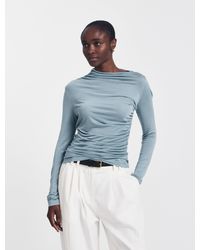 NINETY PERCENT - Iphis Draped Long Sleeve Top In Powder Blue - Lyst