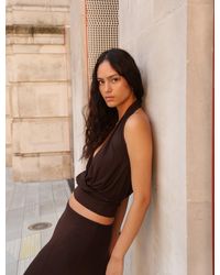 NINETY PERCENT - Lenny Wrap Front Halter In Bitter Chocolate - Lyst