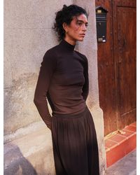 NINETY PERCENT - Classic Rib High Neck Top In Bitter Chocolate - Lyst