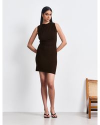 NINETY PERCENT - Clarke Cowl Neck Back Mini With Cross Over Hem In Bitter Chocolate - Lyst