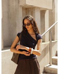 NINETY PERCENT - Scarab Micromodal Cut Out Top In Navy - Lyst