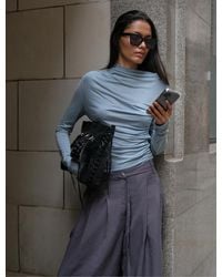 NINETY PERCENT - Iphis Draped Long Sleeve Top In Powder Blue - Lyst