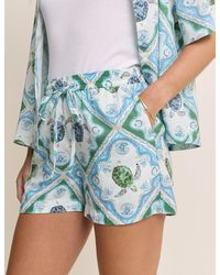 Nobody's Child - Ocean Printed Drawstring Linen-Blend Shorts - Lyst