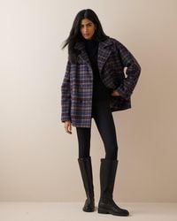 Nobody's Child - Check Funnel Neck Wool-Blend Coat - Lyst