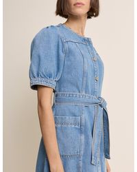 knee length dresses for ladies Blue Denim Balloon Sleeve Gemini Shift Mini Dress