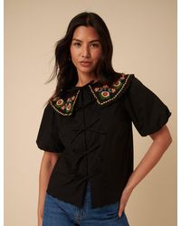 Nobody's Child - Floral Embroidered Tie Front Blouse - Lyst