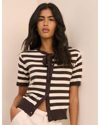 Nobody's Child - And Stripe Short Sleeve Tie Neck Cardigan - Lyst