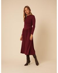 Nobody's Child - Burgundy Long Sleeve Drop Waist Aubrey Midaxi Dress - Lyst