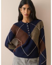 Nobody's Child - Argyle Ribbed Trim Henley Jumper - Lyst